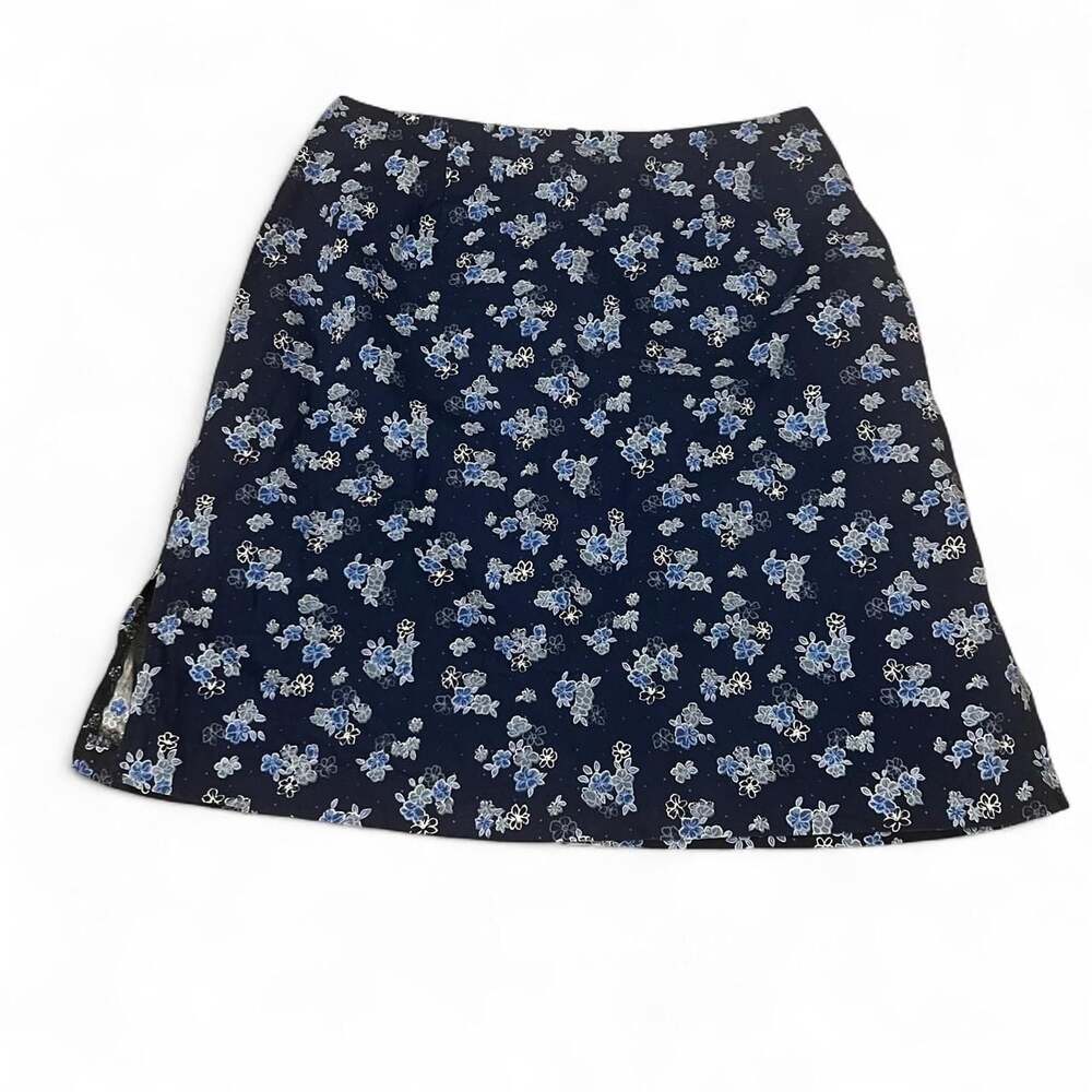 Vintage Route 66 Blue Floral Midi Skirt Size 8